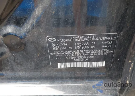 2014 Hyundai Elantra Limited z USA, uszkodzony, nr VIN 5NPDH4AE1EH475811